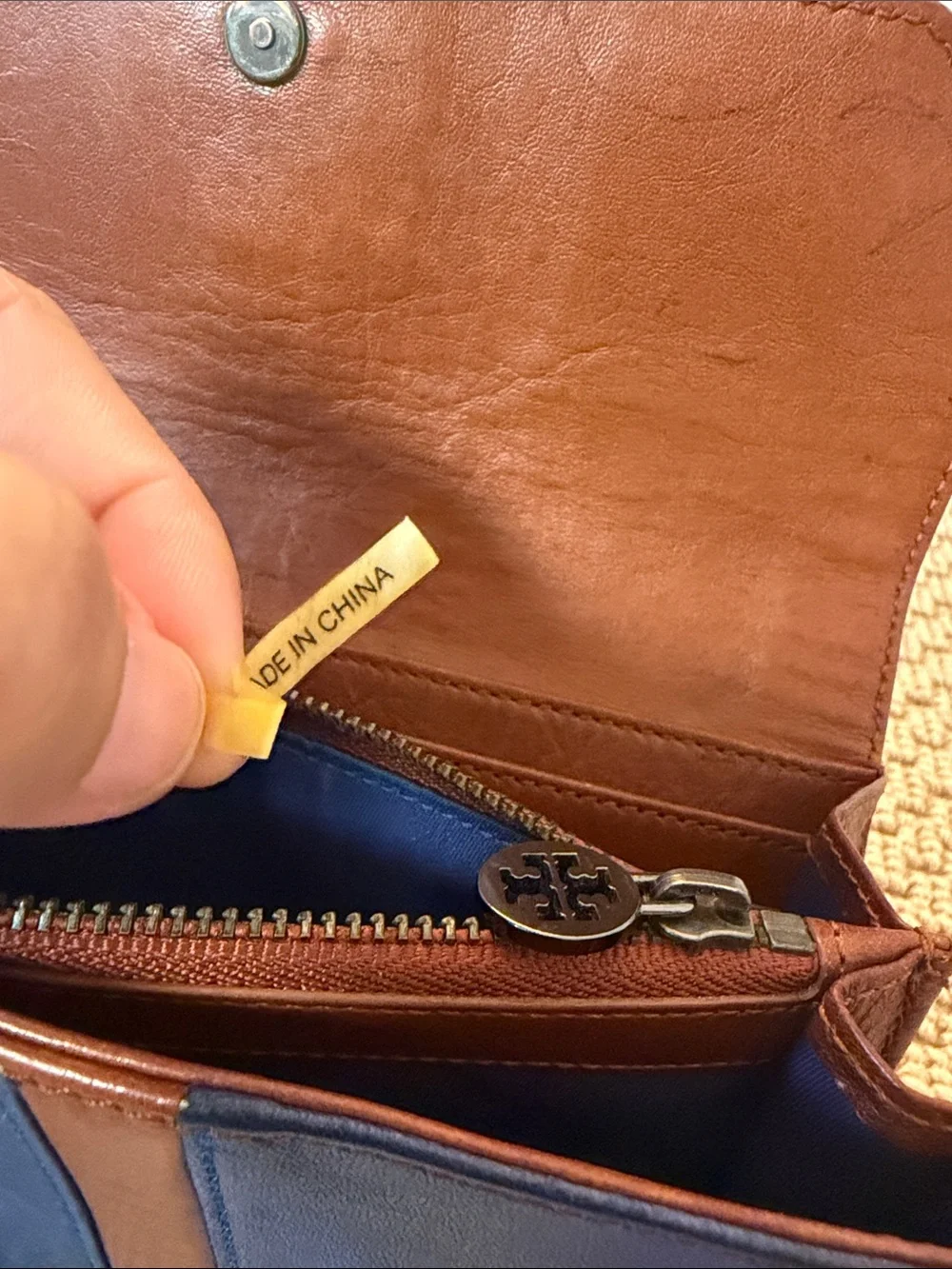 Tory Burch Navy and Brown Leather Clutch Wallet